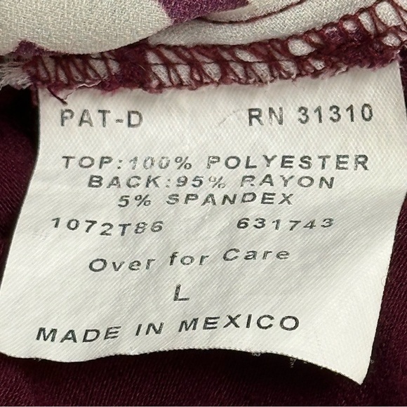 By & By Women's Size Large Burgundy White Floral Blouse Top Short Sleeve - Picture 11 of 12